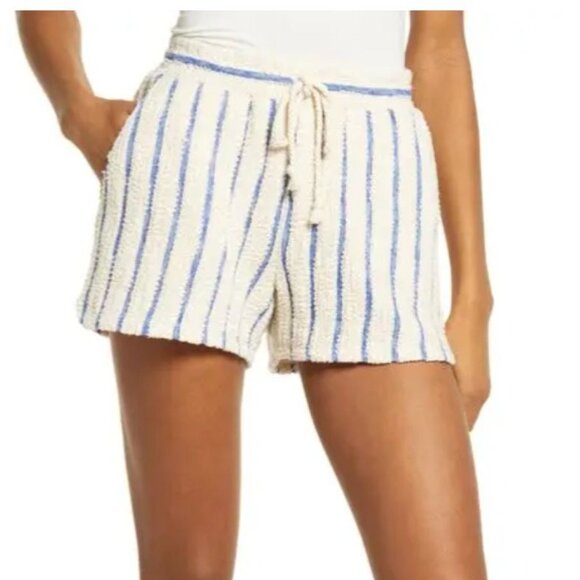 Faherty Pacífica Terry Shorts Stripes Cream Blue Pockets Drawstring Coastal - Picture 4 of 11